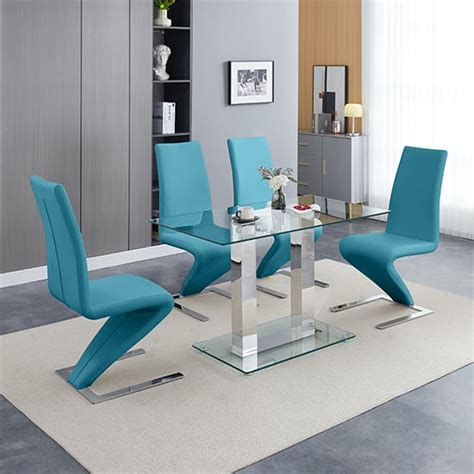 Jet Small Clear Glass Dining Table With Demi Z Teal Chairs