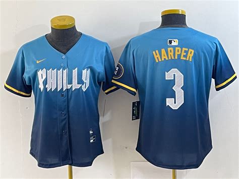 Womens Philadelphia Phillies 3 Bryce Harper Blue 2024 City Connect