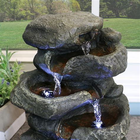 Sunnydaze Tabletop Water Fountain With Led Lights Stacked Rocks