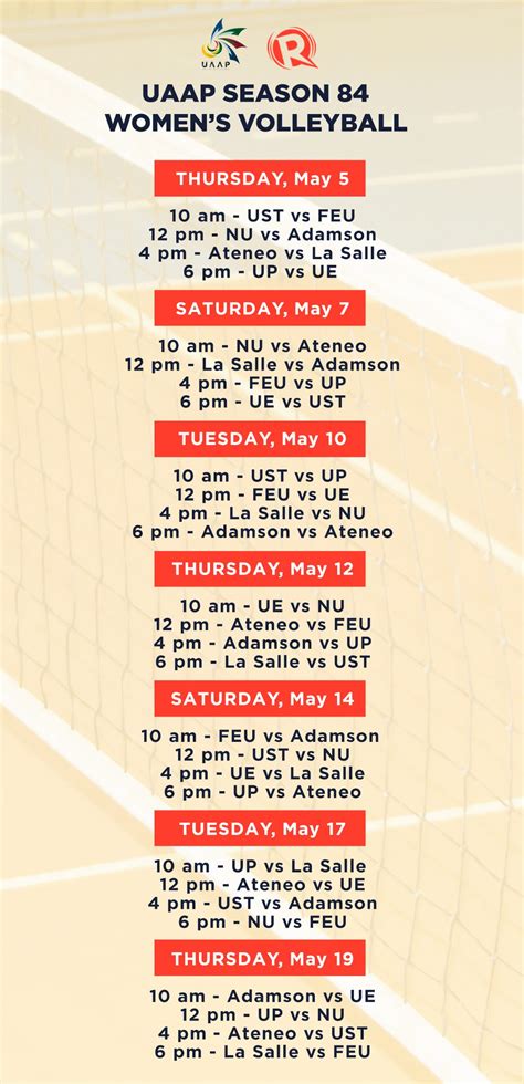 SCHEDULE: UAAP Season 84 women's volleyball