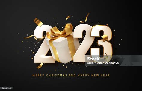 Happy New Year 2023 Design With T Box Holyday Decorative Elements On