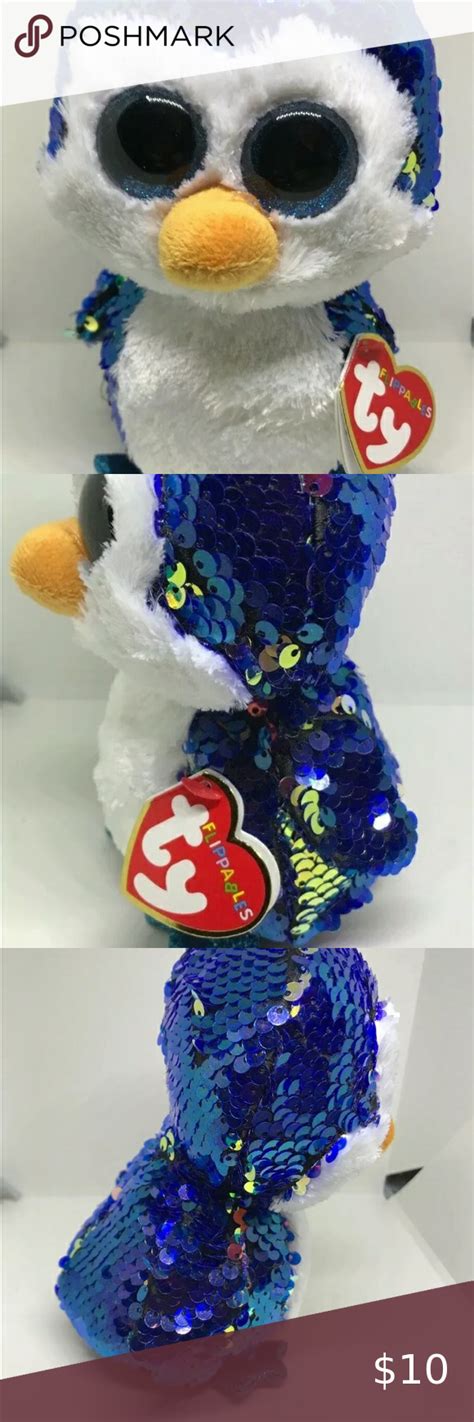 Ty Flippables Payton The Sequin Blue Penguin Glitter Eyes Small