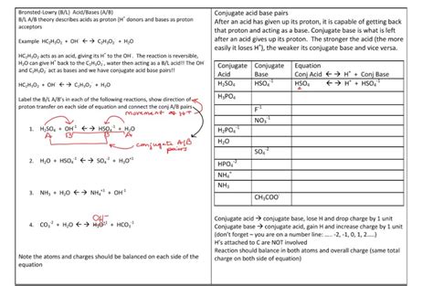 Conjugate Acid Base Pairs Chem Worksheet