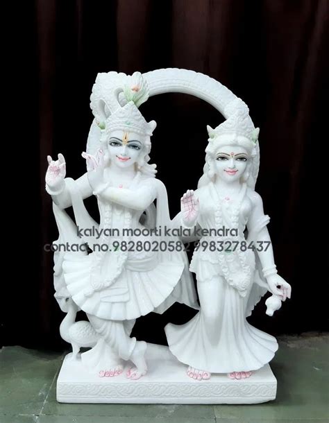 White Painted Marble Jugal Radha Krishna Statue For Temple Size