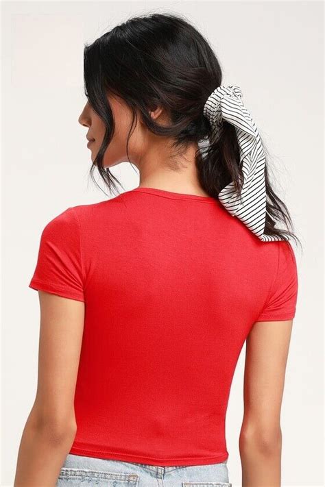 Lulus Top Tee Gotta Have It Red Cropped Short Sleeve Crew Neck Soft