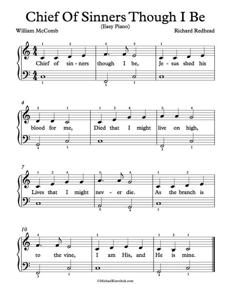 Free Easy Piano Arrangement Of Chief Of Sinners Though I Be Online