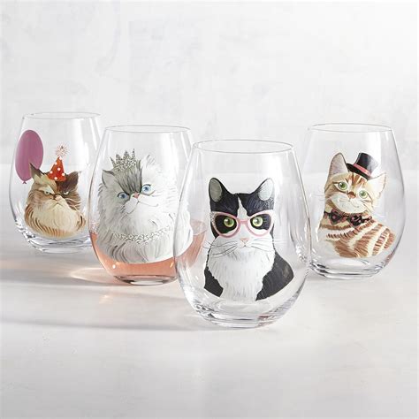 Party Cats Painted Stemless Wine Glass Box Set Pier 1 Imports Cat