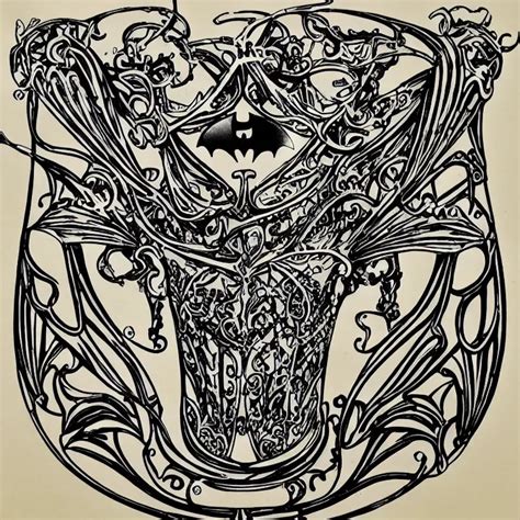 Krea Vintage Art Nouveau Style Sticker Batman As A Cyborg Detailed Filigree Fretwork