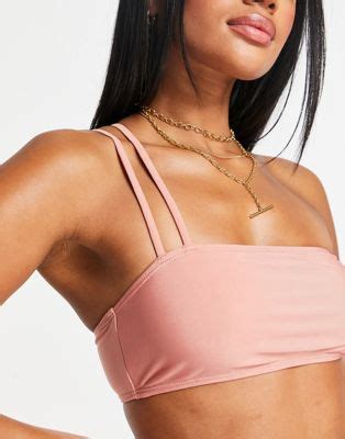 NA KD One Shoulder Bandeau Bikini Top In Rose ASOS