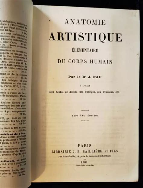 ANATOMIE ARTISTIQUE DU corps humain Fau 1882 planches écorchés livre