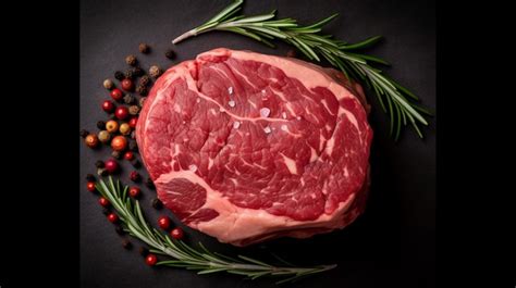 Premium Photo Raw Rib Eye Beef Steak On A Black Background