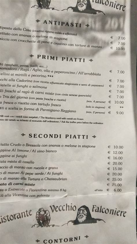 Menu At Ristorante Il Vecchio Falconiere Padua