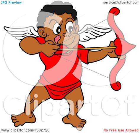 Clipart of a Cartoon Black Cupid Aiming His Arrow - Royalty Free Vector ...