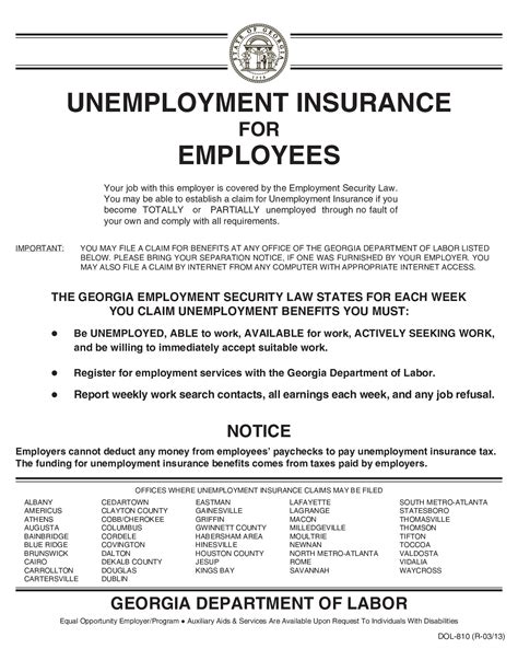 Free Georgia Georgia Unemployment Insurance Labor Law Poster 2021