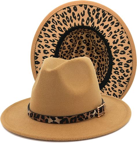 Hudanhuwei Women S Wide Brim Felt Fedora Panama Hat With Leopard Belt Buckle Allears