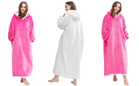 Hblife Oversized Long Wearable Blanket Hoodie For Adult Thick Sherpa