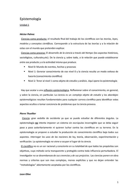 Resumen Epistemlogia Imprimir Epistemología Unidad 1 Héctor Palma