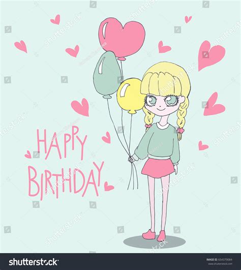 Happy Birthday Card Cute Girl Vector Stock Vector Royalty Free