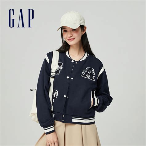 Gap 女裝 Logo純棉立領棒球外套 海軍藍872711 蝦皮購物