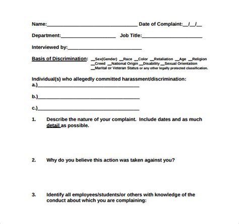 Free 6 Harassment Complaint Forms In Pdf