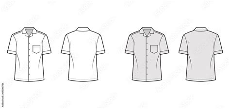 Shirt Camp Technical Fashion Illustration With Short Sleeves Angled