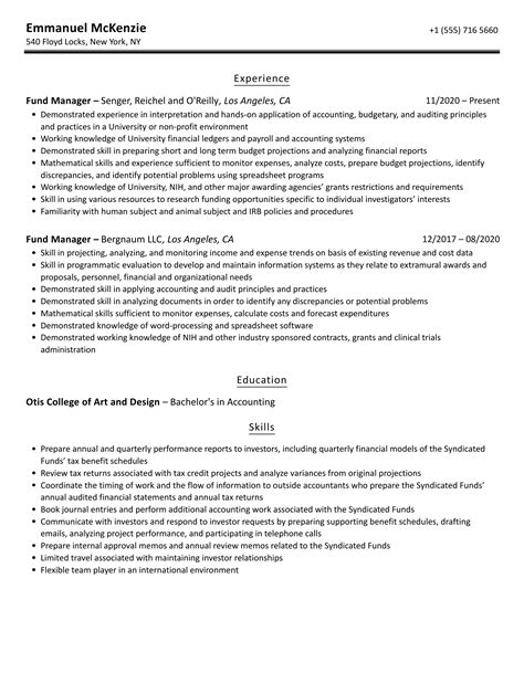 Fund Manager Resume Samples | Velvet Jobs