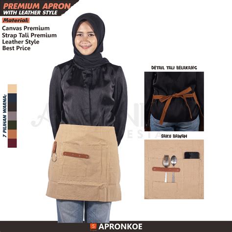 Jual APRONKOE Apron Celemek Canvas Leather Kulit Kanvas Barista Waiter