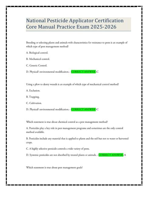National Pesticide Applicator Certification Core Manual Practice Exam
