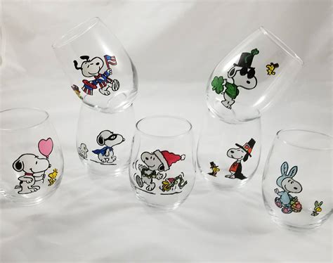 Snoopy Glass Snoopy Wine Glass Snoopy T Snoopy Etsy