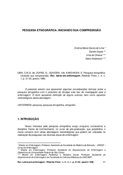 Pdf Pesquisa Etnográfica Iniciando Sua Compreensão Gisell Garcia