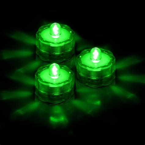 Gpct 3 Pack Waterproof Led Flameless Tea Light Candles Battery Powered Submersible Green