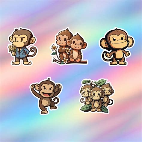 Cute Monkey Stickers Pack Of 5 Kawaii Monkey Stickers Animal Vinyl