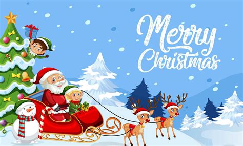 Merry Christmas banner design with Santa Claus on sleigh 12496156 Vector Art at Vecteezy