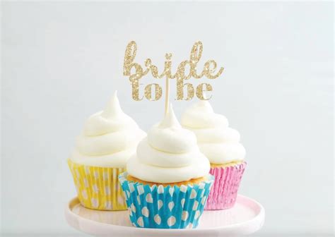 Bride To Be Cupcake Topper Gold Bridal Shower Cupcake Topper