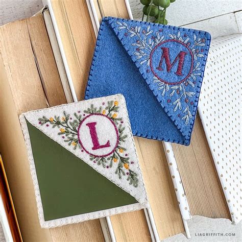 Embroidered Monogram Corner Bookmark Corner Bookmarks Embroidery