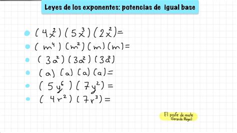 Leyes De Los Exponentes Potencias De Igual Base Álgebra Maths Guía