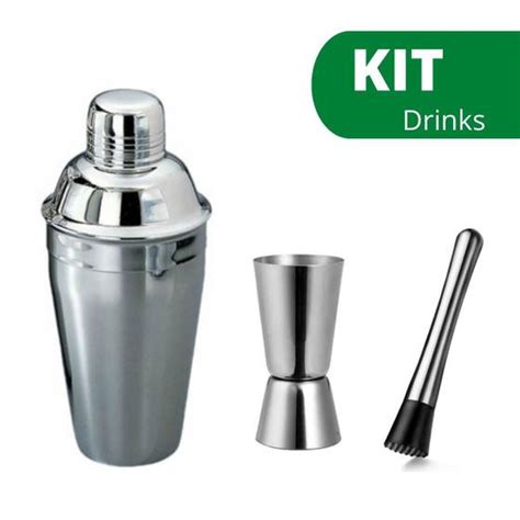 Kit Drinks Coqueteleira Inox 750ML Dosador Socador Caipirinha