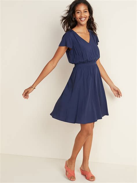 Waist Defined V Neck Flutter Sleeve Dress For Women Old Navy