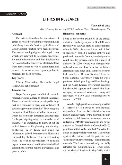 (PDF) Ethics in research