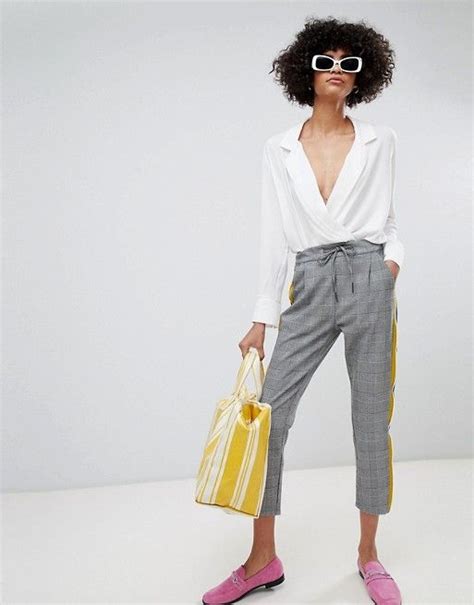 Vero Moda Check Trouser With Side Stripe Asos Fashion Work Outfits