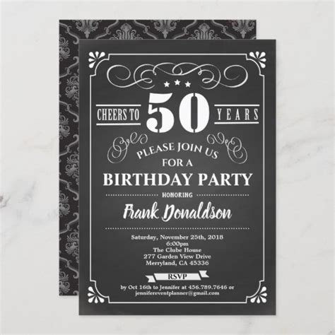 50th Birthday Vintage Invite Cheers To 50 Years Invitation