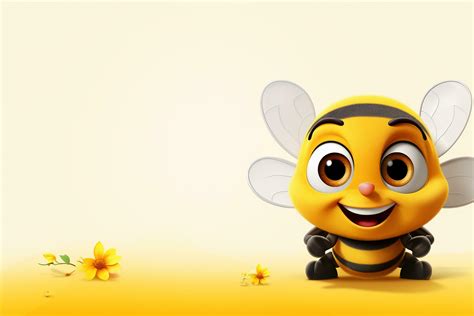 3d Illustration Of Cute Bee Cartoon Character With Flower On Yellow