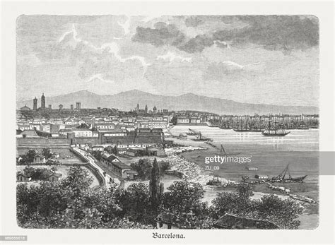 Historical View Of Barcelona Catalonia Spain Wood Engraving Published ...