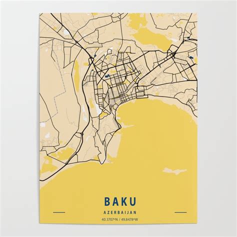 Baku Yellow City Map Poster by Tien Stencil | Society6