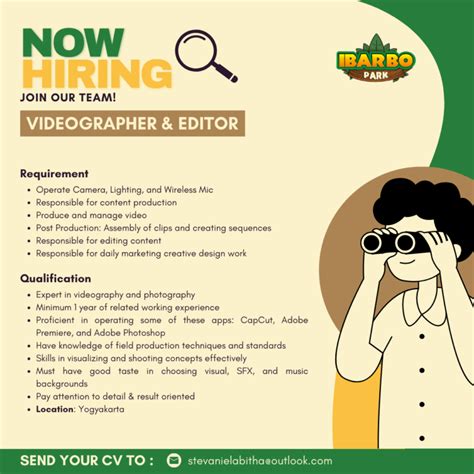 Lowongan Kerja Videographer Editor Di Ibarbo Park LokerJogja ID