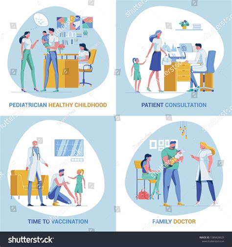 Four Banners Depicting Family Primary Care Stock Vector (Royalty Free