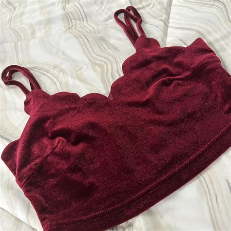 Super Cute Dark Red Velvet Crop Top With Scallop Depop