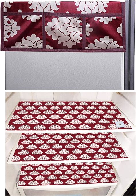 Kuber Industries Flower Design Pieces Pvc Fridge Mats Piece Handle