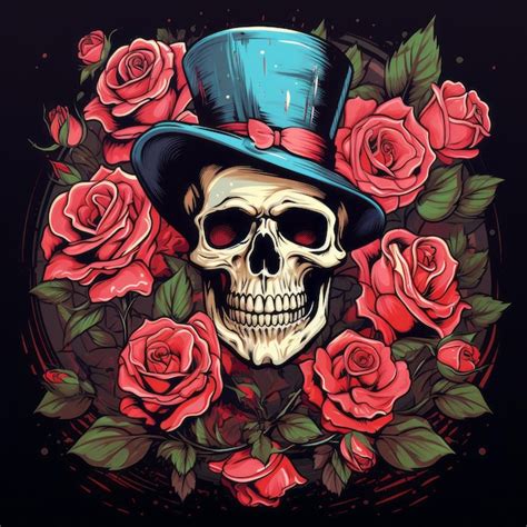 Calavera de bandido con ilustración de rosas Foto Premium