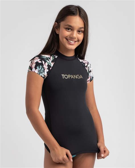 Shop Topanga Girls Audrina Cap Sleeve Rash Vest In Blackmulti Fast Shipping And Easy Returns